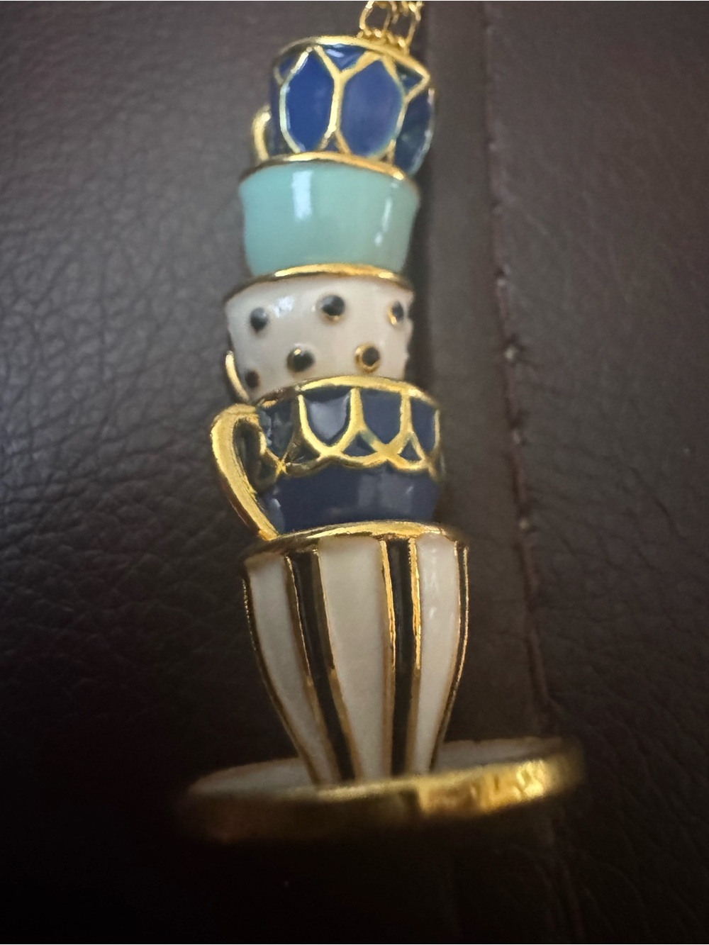 NWT Gold-Tone Blue, Teal & White Stackable Teacup Pendant Necklace